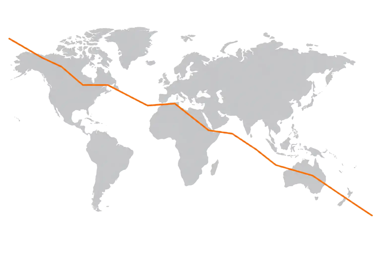 Wereldkaart met een dalende lijn eroverheen