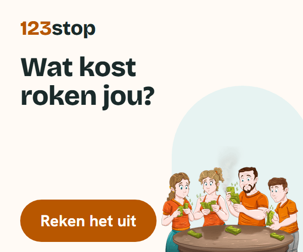 Wat kost roken jou? Reken het uit met de bespaarcalculator van 123stop. Op de afbeelding: vier mensen tellen verbaasd het geld dat roken kost.