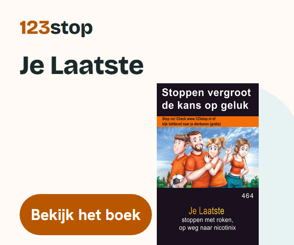 Stop met roken met het boek Je Laatste. Bekijk het boek van 123stop. Op de afbeelding: de omslag van het boek Je Laatste.
